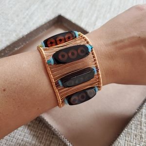Etched Agate Copper Artisan Cuff Bracelet